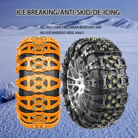 Tire Snow Chains, 6 Pcs, Adjustable, Premium Quality, All Season, Emergencies,Anti-Skid, for Car, SUV,for Winter Driving on Snow, Ice, Mud, and Mountain Roads，for Tire Width 6.5-10.82"
