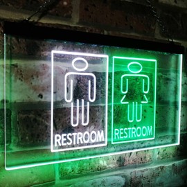 Restroom Male Female Boy Girl Toilet Dual Color LED Neon Sign White & Green 12" x 8.5" st6s32-i3029-wg