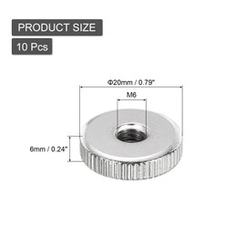 sourcing map Knurled Thumb Nuts, M6 Female Thread Thin Type, Nickel-Plated Carbon Steel Knurled Nut Flat Head Through Hole Lock Adjusting Nuts for 3D Printer, 10Pcs