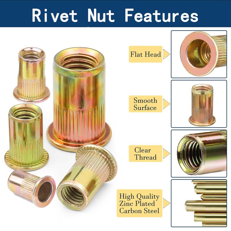ZAMBASE Rivet Nut 1/2"-13 UNC 20Pcs Yellow Zinc Plated Finish