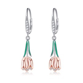 DAYLINLOVE Tulip Earrings 925 Sterling Silver Tulip Hanger Hanging Earrings Flowers Jewellery Gift for Women Girls Women Mother Tulip Lovers, Sterling Silver, No Gemstone