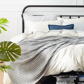 Bedsure Cotton Waffle Weave Blanket Twin Size for Bed - Grey Soft Lightweight Woven Blanket Twin, Viscose from Bamboo Blanket for All Seasons(66x90 inches)