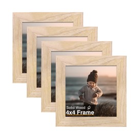 KINLINK 4x4 Picture Frame, Natural Square Solid Wood Frames for Pictures 4x4 without Mat, Wall and Tabletop Display Photo Frames Natural Wood 4 Pack