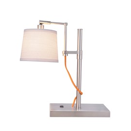 Aspen Creative 40157-11, 15" High Transitional Metal Task Lamp, Brushed Nickel Finish with Linen Fabric Lamp Shade, 6" Wide