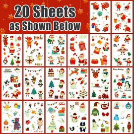 Partywind 20 Sheets (185 Glow Styles) Christmas Temporary Tattoos for Kids, Christmas Stocking Stuffers with Snowman/Snowflake/Santa, Xmas Holiday Goodie Bag Fillers Toys for Boys Girls
