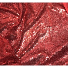 Remnant Sale - Scarlet Red SEQUIN Spangle Sewn on Mesh Fabric 1/2 Yard
