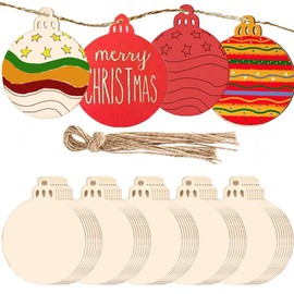 Pack of 40 DIY Christmas Decoration Wood, Christmas Wooden Pendants, Gift Tags Christmas Wood, Snowflakes Wood for Painting, Crafts, Christmas Wood, Christmas Decoration, Tree Decoration Wood