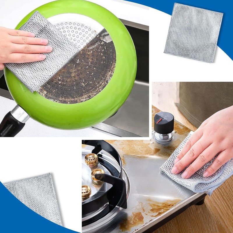Multi-Purpose Wire Dish Cloths for Wet and Dry, Pack of