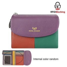 Royal Bagger RFID Blocking Women's Short Wallet Genuine Leather Multi-card Slots Card Holder Trifold Purse Magnetic Opening 2063:_Red1