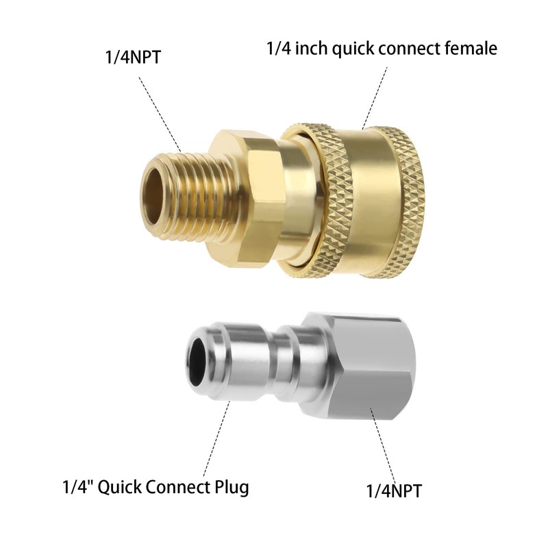 2Pcs Pressure Washer Couplers 1/4inch Quick Connect to Male NPT