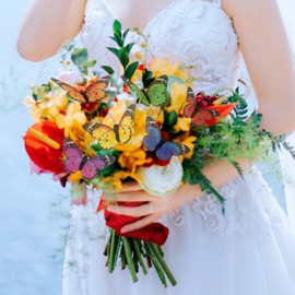 Berfutall-Butterfly Decorations Set of 12 with Wire Butterflies for Crafts Decorative Monarch Butterfly 3.5×2.3in Spring Home Decor Floral Pick…