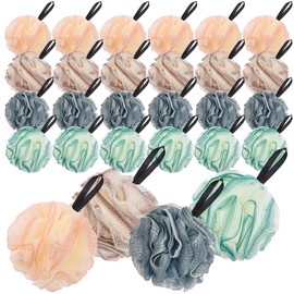 24 Pack Bath Sponge, Shower Loofah Sponge Shower Bath Loofahs Bulk, Soft Sponge Exfoliating Body Scrubber Mesh Shower Puff Body Wash Puff Bathing Accessories for Women Men Body Wash, 4 Colors