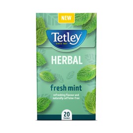 Tetley Fresh Mint Tea Bags, 20 Bags Per Box, Pack of 4“ Refreshing Peppermint & Spearmint Blend, Naturally Caffeine-Free Herbal for Daily Relaxation and Well-being (20 Bags x 4 Pack)
