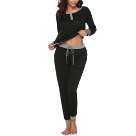 Nieery Women's Long Cotton Pyjamas Women's Winter Pyjamas Woman Sleepwear Lounge Set Young Woman Two Piece Women's Pyjamas Long Sleeve, black