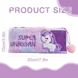 GXGM Unicorn Pencil Case, Plush Stationery Bag, Fluffy Pencil Case, Soft Pen Holder, Zip Stationery Bag, Portable Cosmetic Bag (Gradient Purple), 1 Piece, bronze