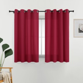 L.Z.E Non-See-Through Privacy Curtains 63 Inch Length 2 Panels Set, Burgundy Light Filtering Semi Sheer Curtains for Living Room Bedroom Nursery Grommet Top Short Window Panels (55" W x 63" L)