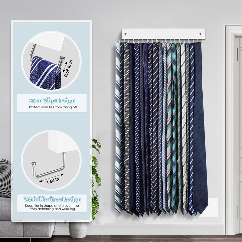 Tie Rack Belt Hanger Wall Mounted, Lomrsiul Non Slip 180
