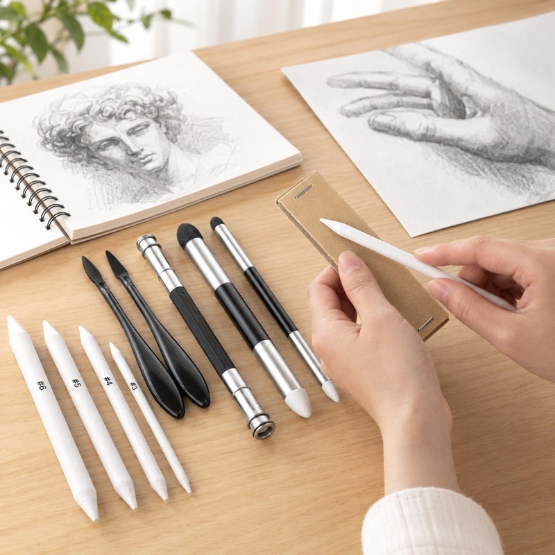 52PCS Blending Stumps Set, Sketch Drawing Smudge Tools with Sandpaper