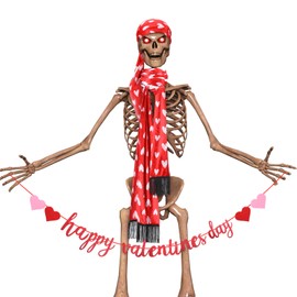 Leitee Leitee 3 Pcs 12 ft Skeleton Clothes Accessories Including Hat and Scarf with Handheld Banner for 12 ft Skeleton Outfit Dress(Heart)