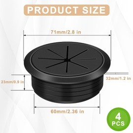 4 x 60 mm diameter plastic flexible cable grommets, cable grommets, cable feedthrough, cable feedthrough, plastic for desks, office, worktops, black