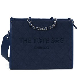 Chinllo Tote Bag for Women Quilted Chains Stachel Purse and Handbags with Shoulder Strap (E.Navy-Ms)