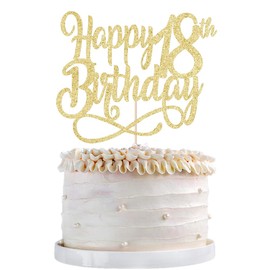 Qertesl - Decoración para tartas de cumpleaños de 18 años con purpurina dorada, alegría a 18 años, decoración para tartas de 18 años, decoración para tartas de 18 años, para hombres y mujeres