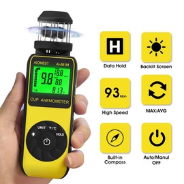AIOMEST Wind Gauge Wind Gauge, 881M Digital Anemometer Handheld 4 Cups, ±4% High Accuracy Wind Gauge Measures MAX/AVG Wind Speed & Temperature (℃/℉) for Shooting, Sailing, Surfing, Drone