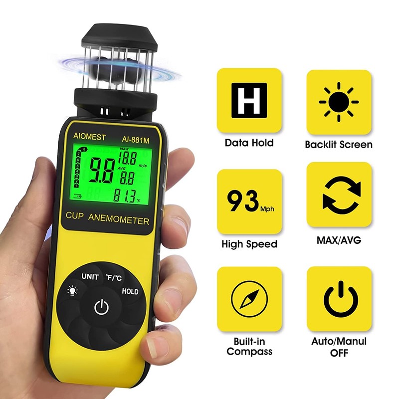 AIOMEST Wind Gauge Wind Gauge, 881M Digital Anemometer Handheld 4