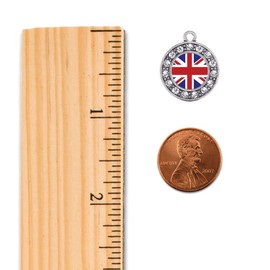 Inspired Silver - UK Flag - Silver Braided Bracelet for Women - Circle Charm Bracelet Jewelry Gift with Cubic Zirconia - Women's Charm Bracelet with Lobster Claw Clasp