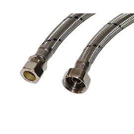 Aumix x2 (Pair) 15mm x 3/4” inch 12mm Bore 500mm Flexible Braided Pipe Tap Connector Hose WRAS Approved