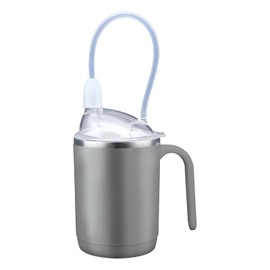 PILSAMAS Multifunctional Adult Sippy Cup for Elderly Spill Proof - Easy to Grasp Handles, Precise Liquid Control- 15oz Stainless Steel Sippy Cup with Straw, No Spill Cups for Elderly, Seniors (Grey)