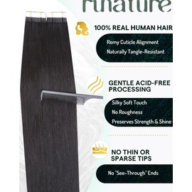 RUNATURE 20 Inch Tape in Hair Extensions Human Hair for Black Girl Invisible Tape ins Human Hair Extensions Brazilian Straight Tape in Extensions Remy Hair Long Glue in Hair Extensions Silky 50g 20pcs