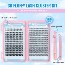 Silkiwinki Individual Eyelashes Kit 336PCS Cluster Lashes with Glue&Remover and Lash Tweezers Mixed 2 Styles Natural False Eyelashes 8-16MM Lash Book