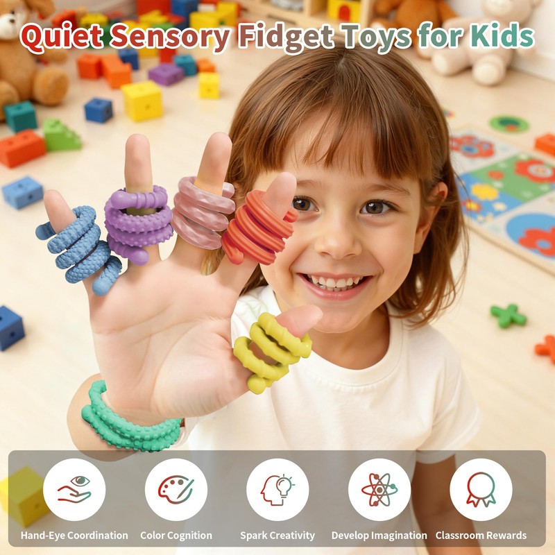 Silicone Sensory Fidget Sticks, 6 Textures, Reinforced Ends, 6-Pack