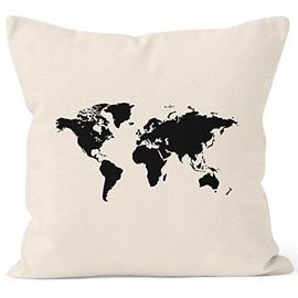 Autiga Printed Cushion Cover 40 x 40 cm World Map Decorative Cushion Cover Cotton Natural 40 cm x 40 cm