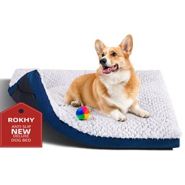 ROKHY Premium Washable Dog Beds Medium Sized Dog, 30 Inch Comfort Dog Crate Bed, Anti-Slip & Ultra Soft Pet Beds for Medium Dogs Up to 40 lbs, 30" x 19", Dark Blue