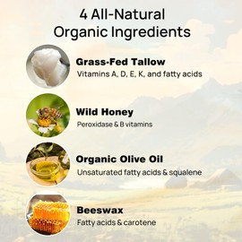 HJCMANA Beef Tallow for Skin 4 OZ, Natural Unscented Tallow and Honey Balm, Grass Fed Beef Tallow for Face and All Skin Types