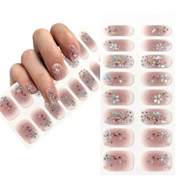 Self-Adhesive Pink Blush Nude Neutral Full Nail Wraps Temporary Decal Tattoo Stickers with Silver Holographic Gold Flowers | Brighter, Thicker, Tougher Polish Strips For Women Teens and Girls | DIY Nail Art Decoration (1 Sheet-16 Strips)