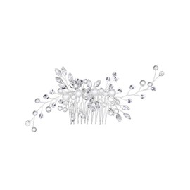 Bridal Hair Comb LAYAHAGO White Crystal Headdress Pearl Wedding Hair Accessories for Bride Bridesmaid-1PCS