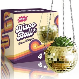 DADO Disco Ball Planter - Disco Planter for Indoor Plants- Disco Ball Plant Hanger - Unique Plant pots - Boho Disco Ball Hanging Planter - Planters for Indoor Plants (Gold, 4")