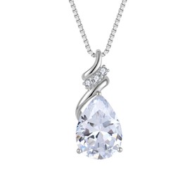 Blaniy Teardrop Necklace 925 Sterling Silver April Birthstone Pendant Necklace Cubic Zirconia Jewelry for Women