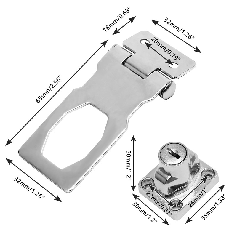 Kyuionty 2Pcs Keyed Hasp Locks 2.5 Inch Twist Knob Keyed