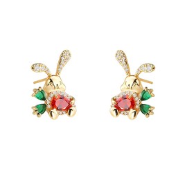 Cut Bunny Rabbit Cubic Zirconia Stud Earrings for Women 14k Gold Plated Sterling Silver Post Hypoallergenic Animal Jewelry Easter Holiday Party Gift