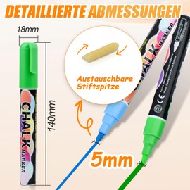 swihorab Chalk Pens Chalk Marker for Blackboard, 8 Colours, Whiteboard Marker for Windows, Washable, 5 mm Reversible Tip, Colourful Window Pens, Liquid Chalk, Neon Chalk Pen for Glass