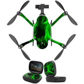 MightySkins Skin Compatible With GoPro Karma Drone headphones wrap cover sticker skins Green Flames