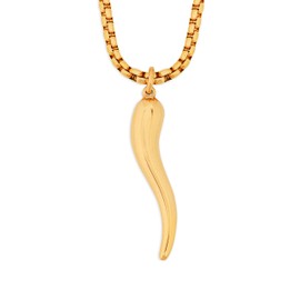 HAQUIL Italian Horn Necklace, Gold Plated Stainless Steel Cornicello Horn Amulet Charm Pendant, Box Chain, Italian Jewelry Gifts