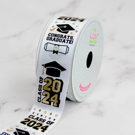 LUV Ribbons Satin Class of 2024" Graduation Ribbon, White