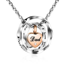 SOITIS Urn Necklace for Ashes Dad Stainless Steel Cremation Necklace with Heart Waterproof Ashes Necklace Memorial Keepsake for men