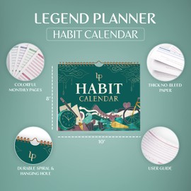 Legend Habit Calendar to Track Daily Habits – Motivational Tracker for Tracking Atomic Habits – 2 Years, Undated, 10x8” (Obsidian Green)