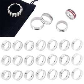 UNICRAFTALE about 21pcs 7 Sizes Double Blank Core Finger Rings Stainless Steel Grooved Ring for Inlay Round Empty Ring Blanks with Velvet Pouches for Jewelry Making Gift